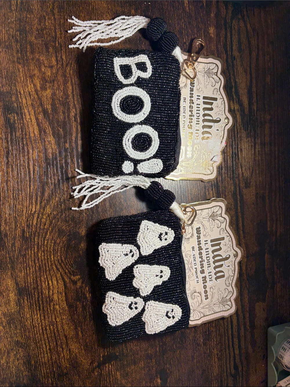 Halloween Beaded 'Boo' Mini Bag Pouch in Black & White